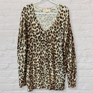 MICHAEL KORS Leopard Animal V-Neck Sweater - 3X